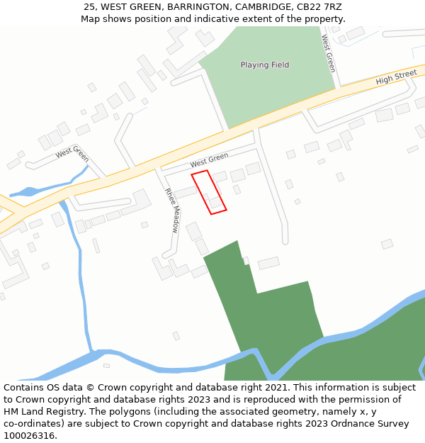 25, WEST GREEN, BARRINGTON, CAMBRIDGE, CB22 7RZ: Location map and indicative extent of plot