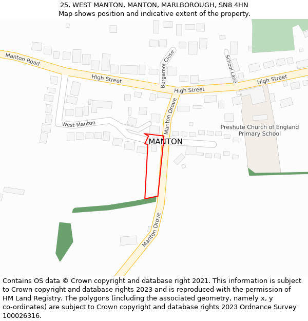 25, WEST MANTON, MANTON, MARLBOROUGH, SN8 4HN: Location map and indicative extent of plot