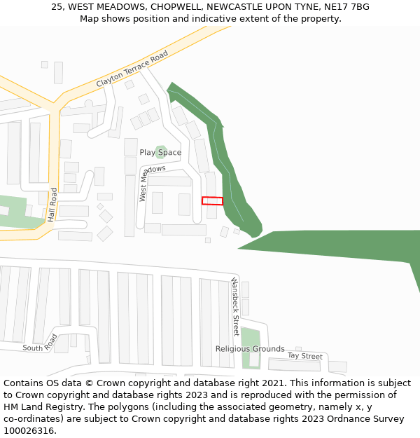 25, WEST MEADOWS, CHOPWELL, NEWCASTLE UPON TYNE, NE17 7BG: Location map and indicative extent of plot