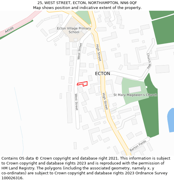 25, WEST STREET, ECTON, NORTHAMPTON, NN6 0QF: Location map and indicative extent of plot