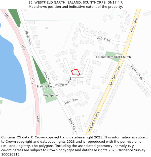 25, WESTFIELD GARTH, EALAND, SCUNTHORPE, DN17 4JR: Location map and indicative extent of plot