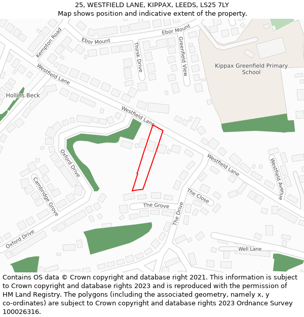 25, WESTFIELD LANE, KIPPAX, LEEDS, LS25 7LY: Location map and indicative extent of plot