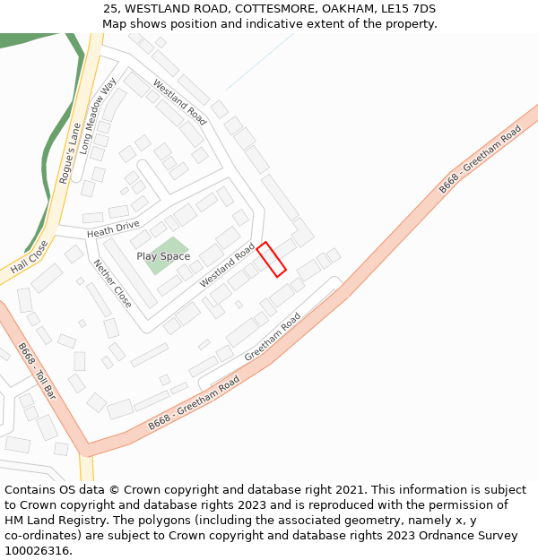 25, WESTLAND ROAD, COTTESMORE, OAKHAM, LE15 7DS: Location map and indicative extent of plot