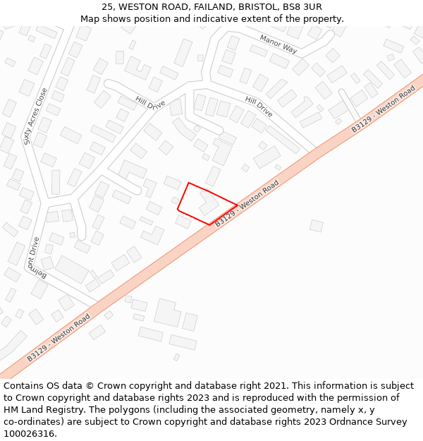 25, WESTON ROAD, FAILAND, BRISTOL, BS8 3UR: Location map and indicative extent of plot