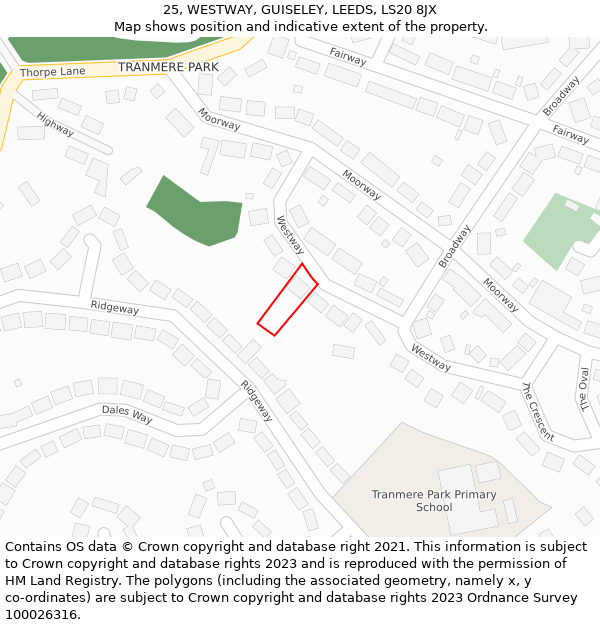 25, WESTWAY, GUISELEY, LEEDS, LS20 8JX: Location map and indicative extent of plot