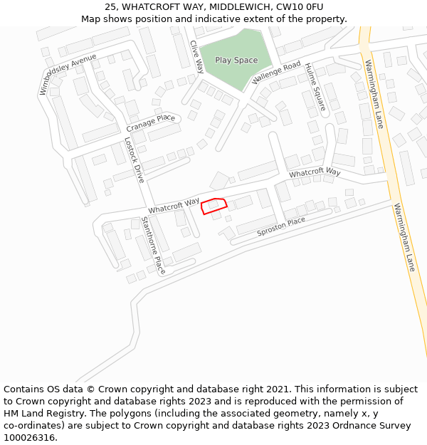 25, WHATCROFT WAY, MIDDLEWICH, CW10 0FU: Location map and indicative extent of plot