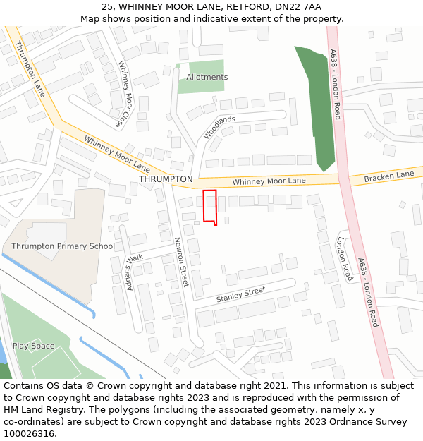 25, WHINNEY MOOR LANE, RETFORD, DN22 7AA: Location map and indicative extent of plot