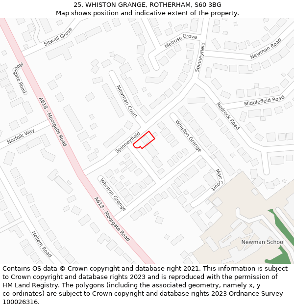 25, WHISTON GRANGE, ROTHERHAM, S60 3BG: Location map and indicative extent of plot