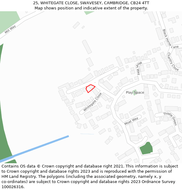 25, WHITEGATE CLOSE, SWAVESEY, CAMBRIDGE, CB24 4TT: Location map and indicative extent of plot