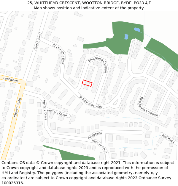 25, WHITEHEAD CRESCENT, WOOTTON BRIDGE, RYDE, PO33 4JF: Location map and indicative extent of plot