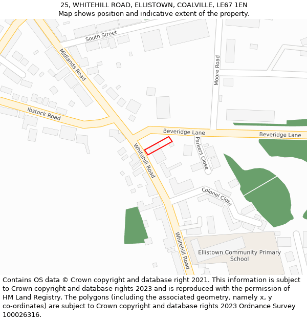 25, WHITEHILL ROAD, ELLISTOWN, COALVILLE, LE67 1EN: Location map and indicative extent of plot