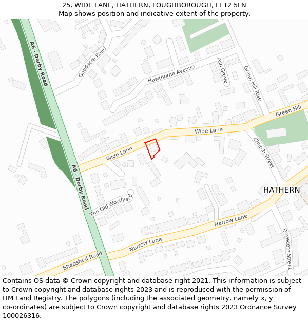 25, WIDE LANE, HATHERN, LOUGHBOROUGH, LE12 5LN: Location map and indicative extent of plot