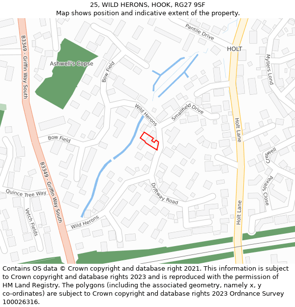 25, WILD HERONS, HOOK, RG27 9SF: Location map and indicative extent of plot