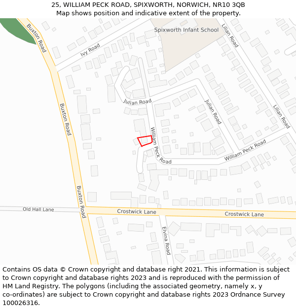 25, WILLIAM PECK ROAD, SPIXWORTH, NORWICH, NR10 3QB: Location map and indicative extent of plot