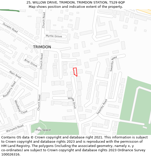 25, WILLOW DRIVE, TRIMDON, TRIMDON STATION, TS29 6QP: Location map and indicative extent of plot