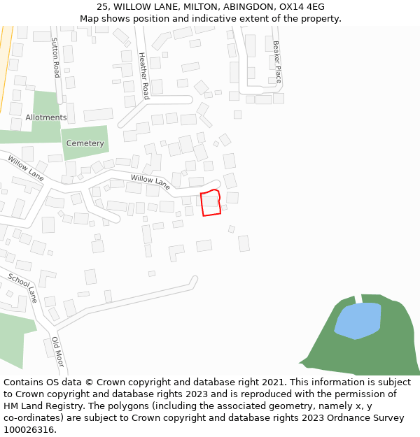 25, WILLOW LANE, MILTON, ABINGDON, OX14 4EG: Location map and indicative extent of plot