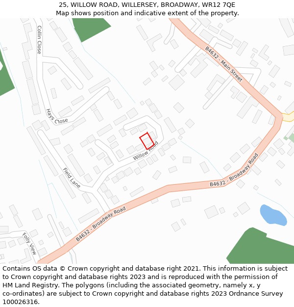 25, WILLOW ROAD, WILLERSEY, BROADWAY, WR12 7QE: Location map and indicative extent of plot