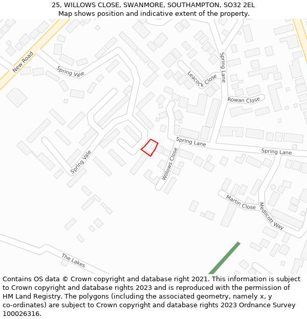 25, WILLOWS CLOSE, SWANMORE, SOUTHAMPTON, SO32 2EL: Location map and indicative extent of plot