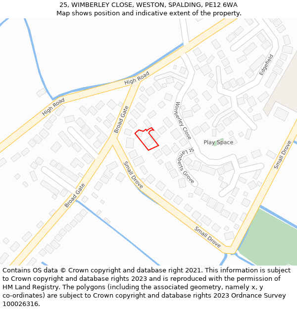 25, WIMBERLEY CLOSE, WESTON, SPALDING, PE12 6WA: Location map and indicative extent of plot