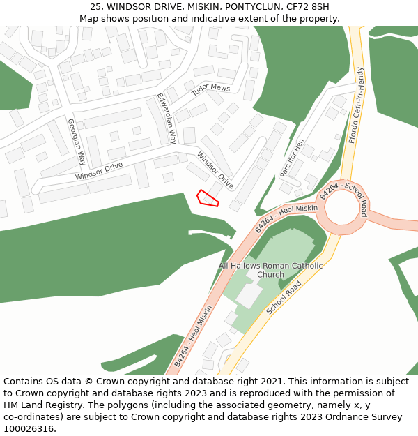 25, WINDSOR DRIVE, MISKIN, PONTYCLUN, CF72 8SH: Location map and indicative extent of plot