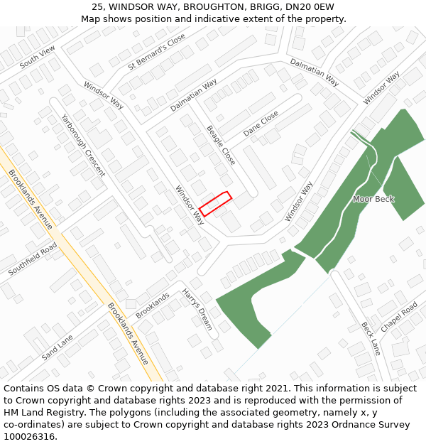 25, WINDSOR WAY, BROUGHTON, BRIGG, DN20 0EW: Location map and indicative extent of plot