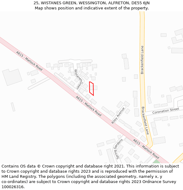 25, WISTANES GREEN, WESSINGTON, ALFRETON, DE55 6JN: Location map and indicative extent of plot