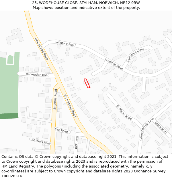 25, WODEHOUSE CLOSE, STALHAM, NORWICH, NR12 9BW: Location map and indicative extent of plot