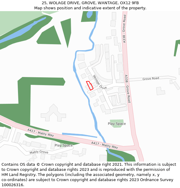 25, WOLAGE DRIVE, GROVE, WANTAGE, OX12 9FB: Location map and indicative extent of plot