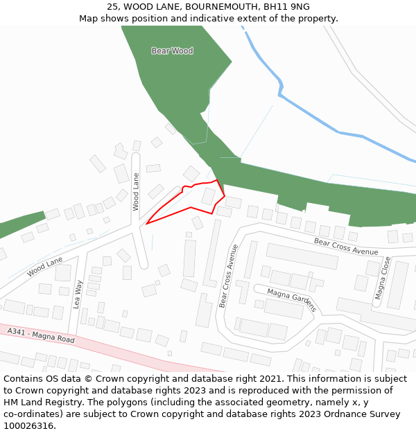 25, WOOD LANE, BOURNEMOUTH, BH11 9NG: Location map and indicative extent of plot