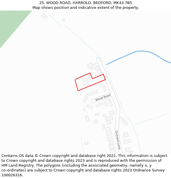 25, WOOD ROAD, HARROLD, BEDFORD, MK43 7BS: Location map and indicative extent of plot