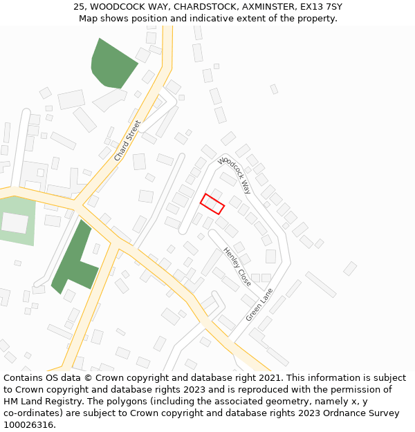 25, WOODCOCK WAY, CHARDSTOCK, AXMINSTER, EX13 7SY: Location map and indicative extent of plot