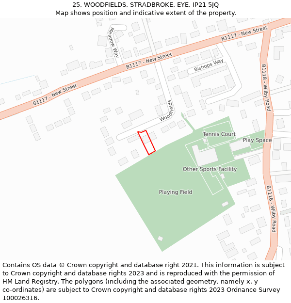 25, WOODFIELDS, STRADBROKE, EYE, IP21 5JQ: Location map and indicative extent of plot