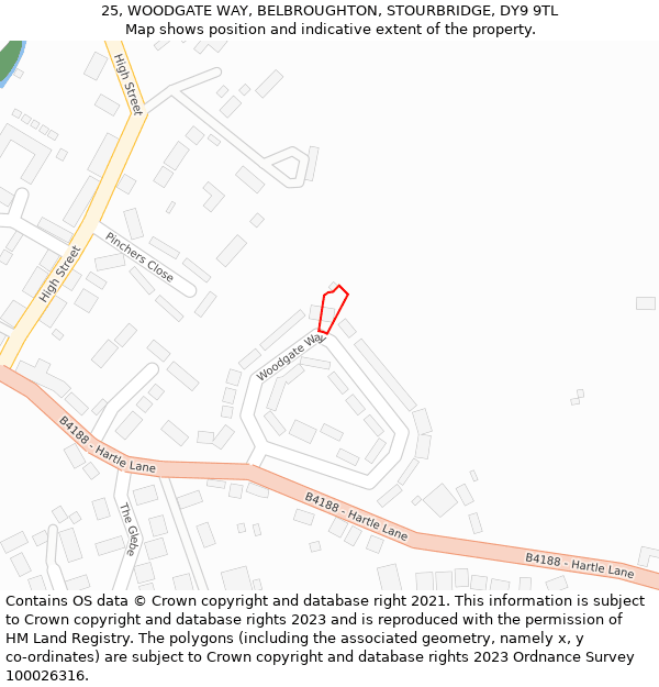 25, WOODGATE WAY, BELBROUGHTON, STOURBRIDGE, DY9 9TL: Location map and indicative extent of plot