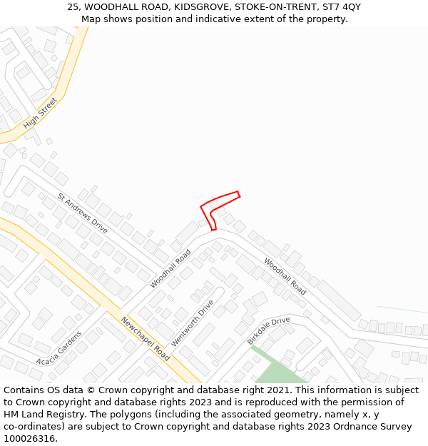 25, WOODHALL ROAD, KIDSGROVE, STOKE-ON-TRENT, ST7 4QY: Location map and indicative extent of plot