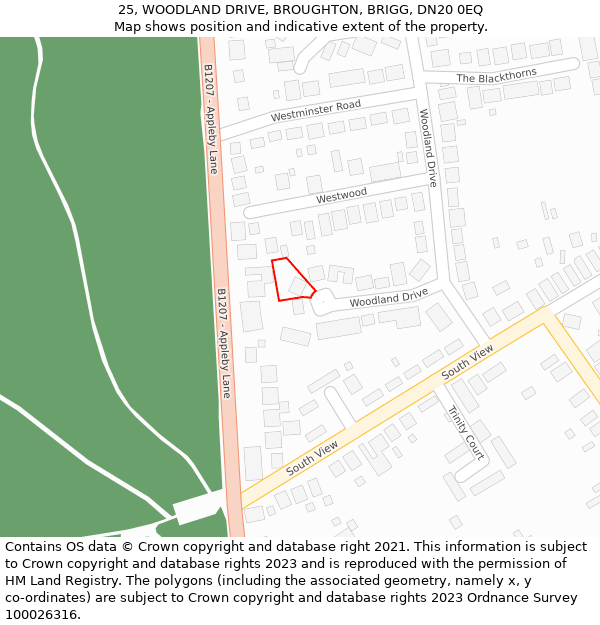 25, WOODLAND DRIVE, BROUGHTON, BRIGG, DN20 0EQ: Location map and indicative extent of plot