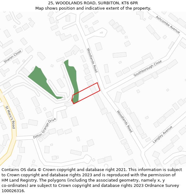 25, WOODLANDS ROAD, SURBITON, KT6 6PR: Location map and indicative extent of plot