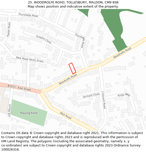 25, WOODROLFE ROAD, TOLLESBURY, MALDON, CM9 8SB: Location map and indicative extent of plot