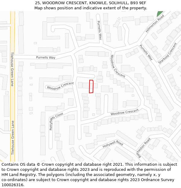 25, WOODROW CRESCENT, KNOWLE, SOLIHULL, B93 9EF: Location map and indicative extent of plot