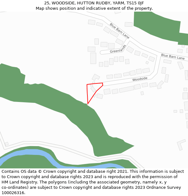 25, WOODSIDE, HUTTON RUDBY, YARM, TS15 0JF: Location map and indicative extent of plot