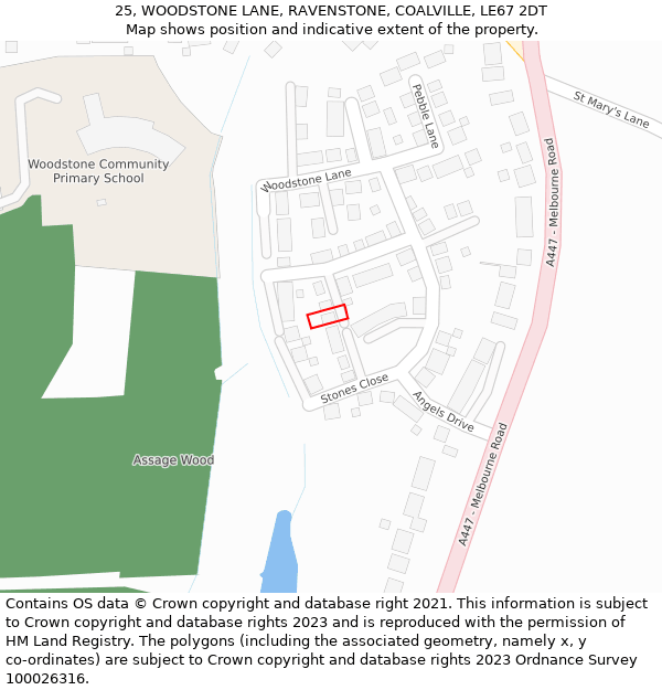 25, WOODSTONE LANE, RAVENSTONE, COALVILLE, LE67 2DT: Location map and indicative extent of plot