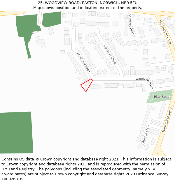 25, WOODVIEW ROAD, EASTON, NORWICH, NR9 5EU: Location map and indicative extent of plot