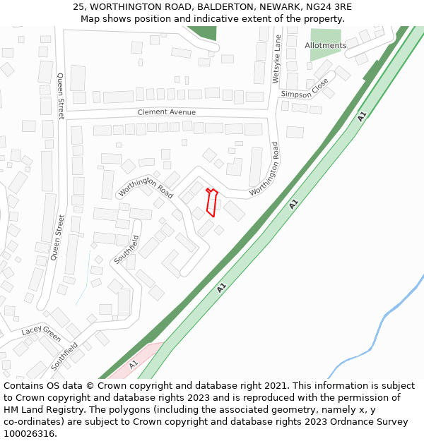 25, WORTHINGTON ROAD, BALDERTON, NEWARK, NG24 3RE: Location map and indicative extent of plot