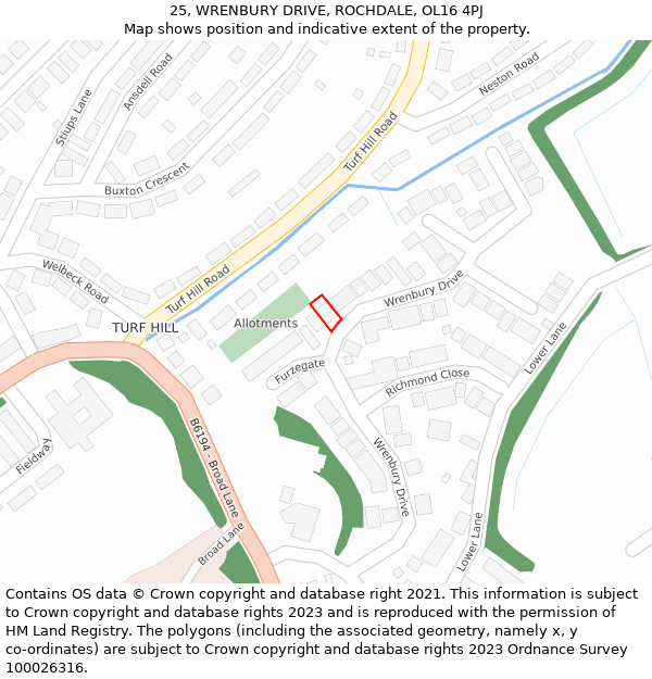 25, WRENBURY DRIVE, ROCHDALE, OL16 4PJ: Location map and indicative extent of plot