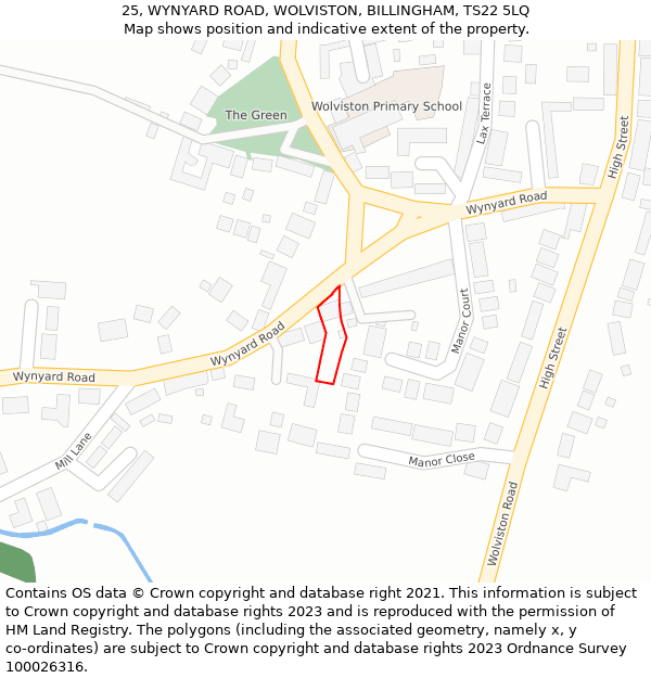 25, WYNYARD ROAD, WOLVISTON, BILLINGHAM, TS22 5LQ: Location map and indicative extent of plot