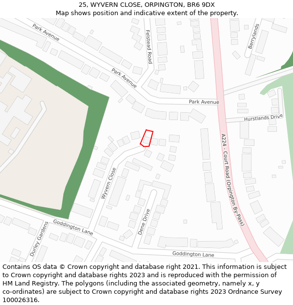 25, WYVERN CLOSE, ORPINGTON, BR6 9DX: Location map and indicative extent of plot