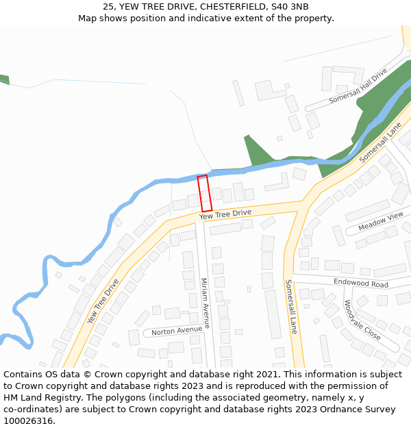 25, YEW TREE DRIVE, CHESTERFIELD, S40 3NB: Location map and indicative extent of plot