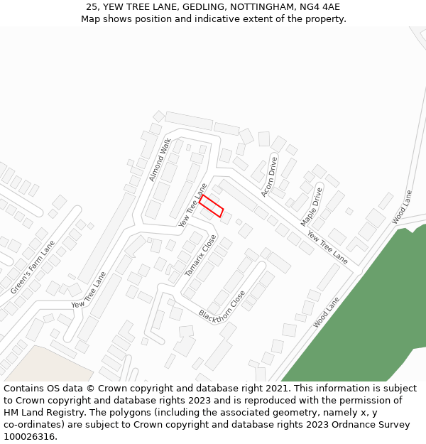 25, YEW TREE LANE, GEDLING, NOTTINGHAM, NG4 4AE: Location map and indicative extent of plot