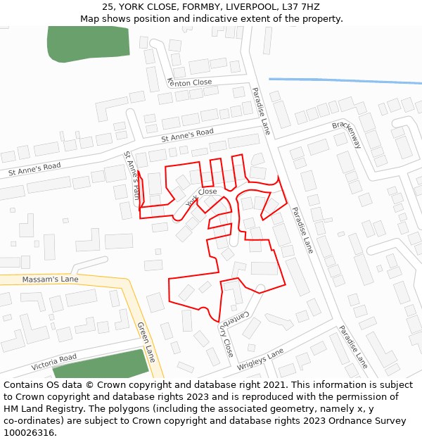 25, YORK CLOSE, FORMBY, LIVERPOOL, L37 7HZ: Location map and indicative extent of plot