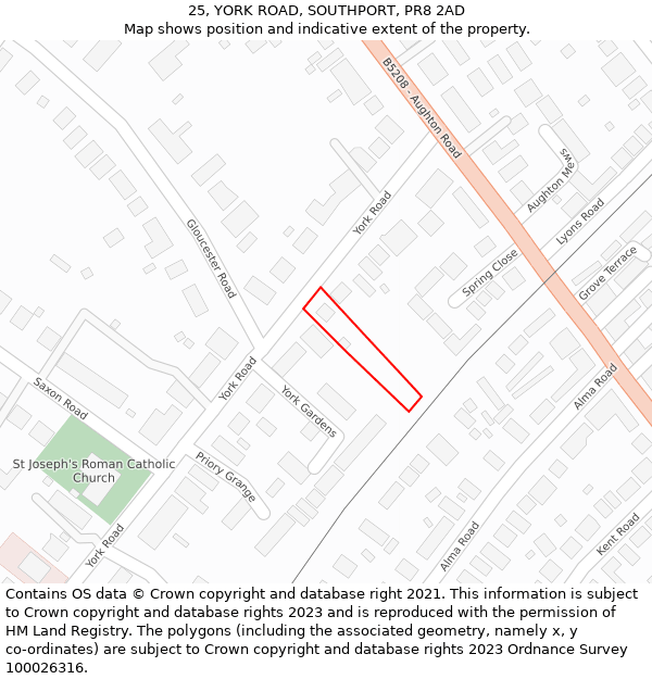 25, YORK ROAD, SOUTHPORT, PR8 2AD: Location map and indicative extent of plot