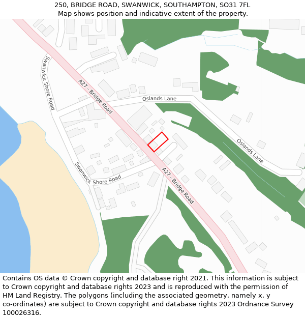 250, BRIDGE ROAD, SWANWICK, SOUTHAMPTON, SO31 7FL: Location map and indicative extent of plot